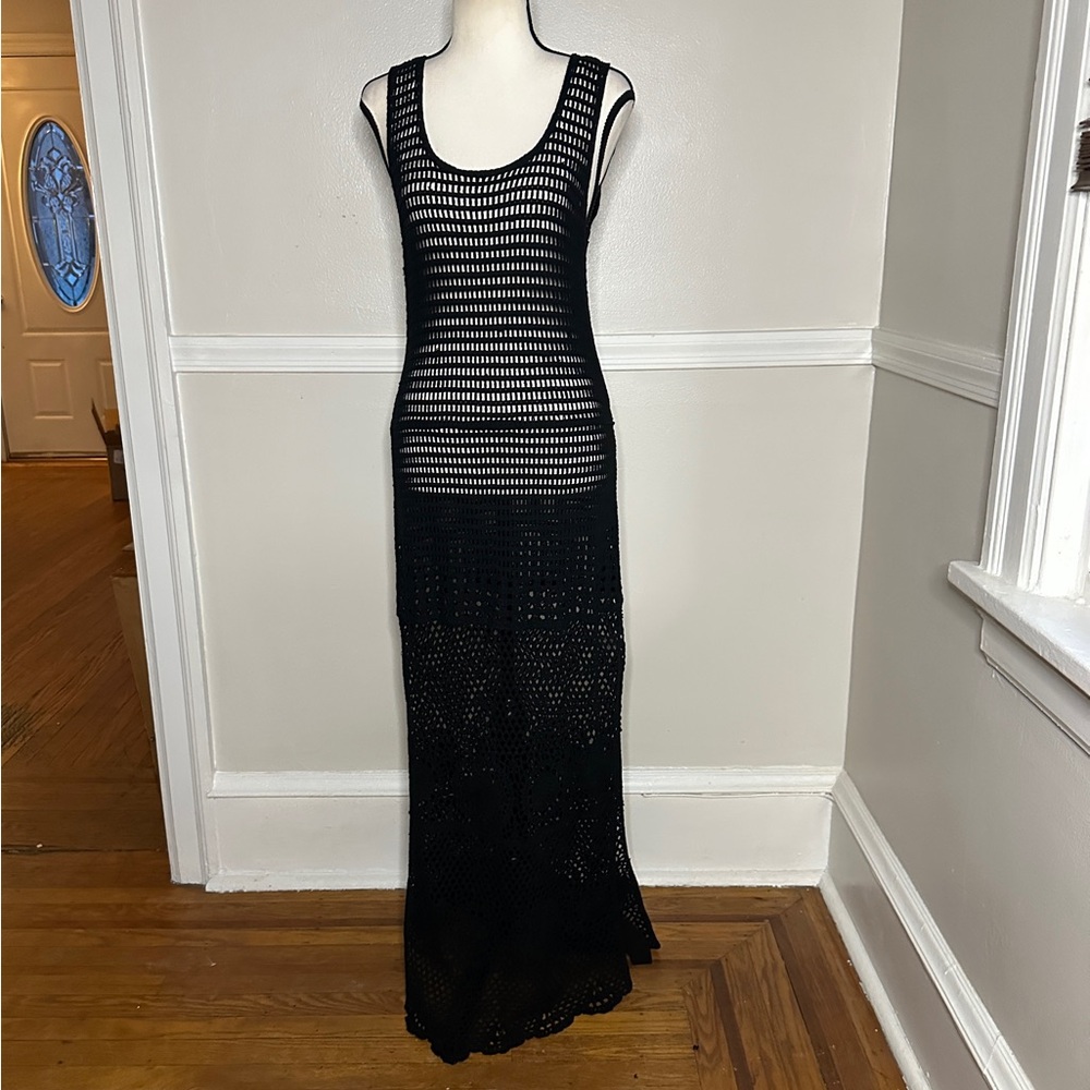 Black Crochet Swim Cover-Up Dress
